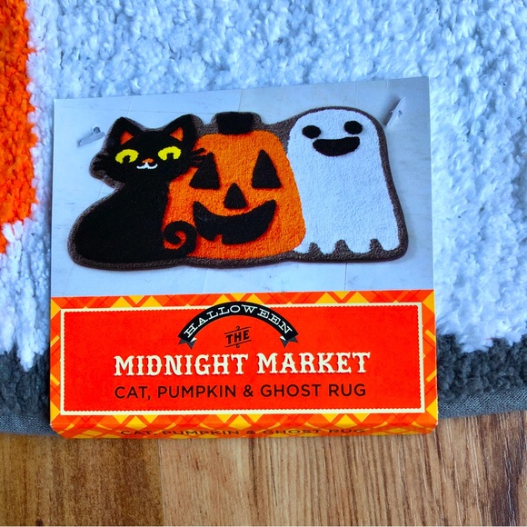 NEW CAT PUMPKIN GHOST RUG 20" x 30" Black Orange White Gray - Picture 2 of 13